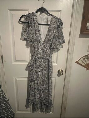 Massini Grey Animal-Print High-Low Wrap Dress